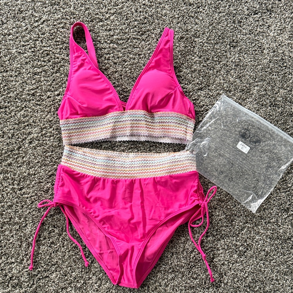 Vibrant Pink Bikini with Mesh Accents